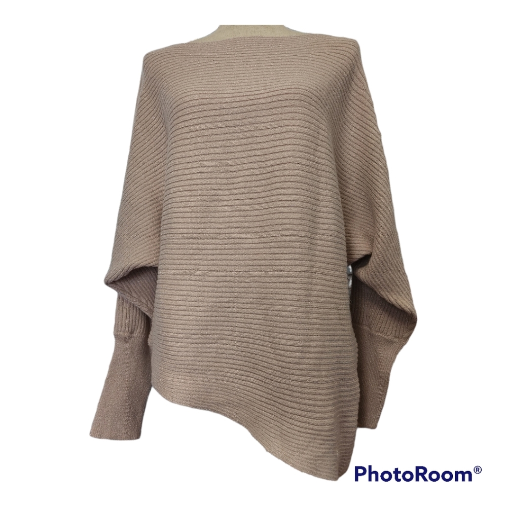 Express Ribbed Asymmetrical Tunic Sweater Pink Metallic Threading sz L NWT